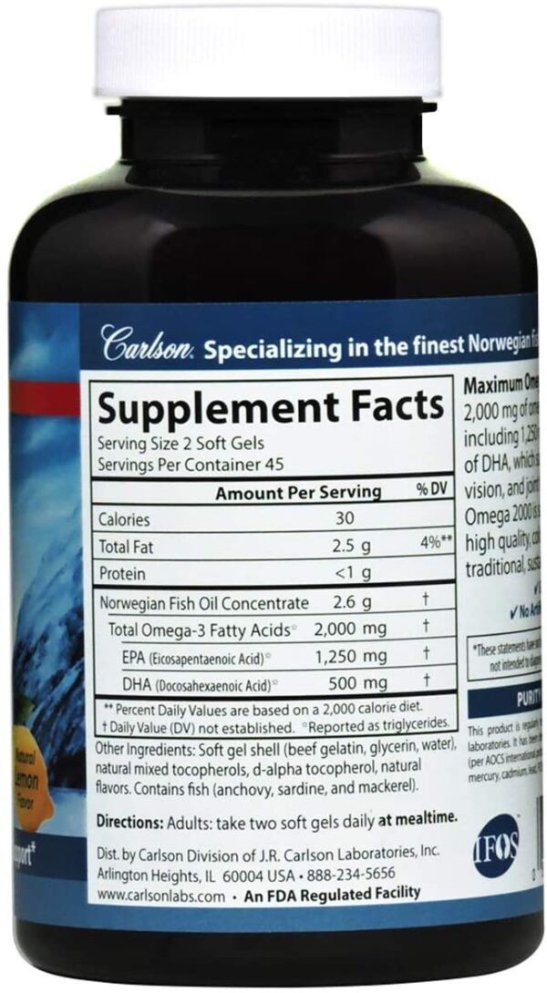 Carlson – Maximum Omega 2000, 2000 mg Omega-3 - Image 3