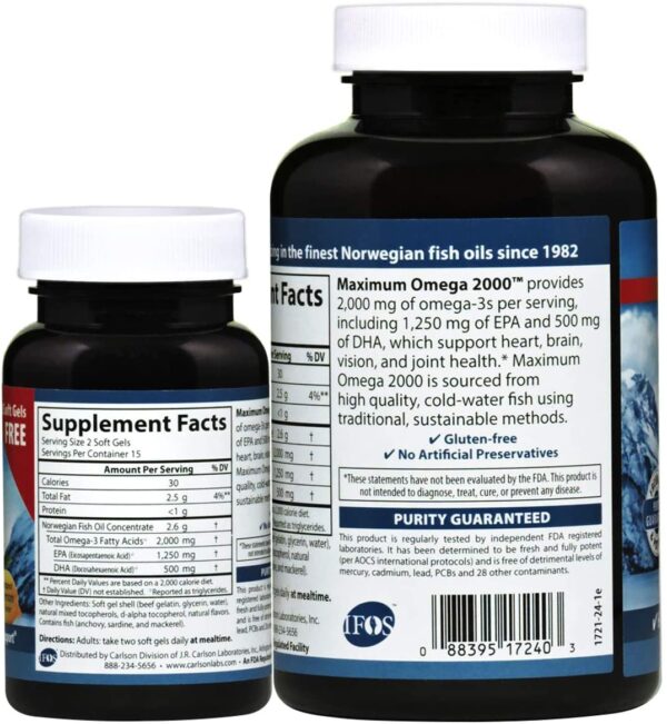Carlson – Maximum Omega 2000, 2000 mg Omega-3 - Image 2